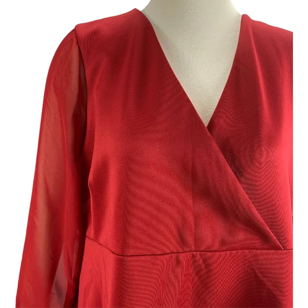 Motherhood Maternity XL Red Dress Career Formal Sheer Sleeve Knee Length - Picture 5 of 7